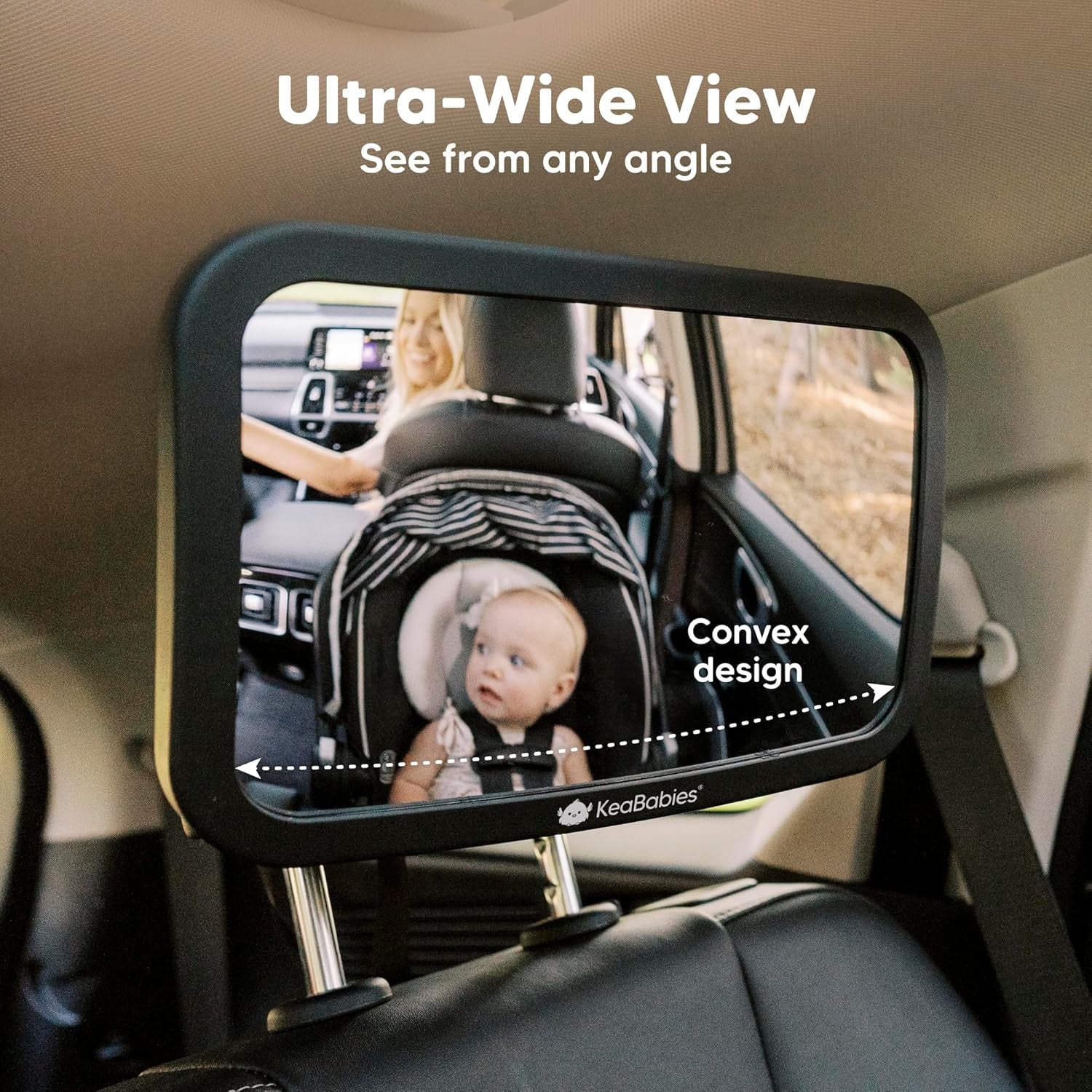 Baby Car Seat Mirror - Wide Shatterproof Backseat Infant Car Mirror for Baby Rear Facing, Crystal Clear View, Travel Accessories, Easy Install & Adjust for Removable Headrest (Matte Black)