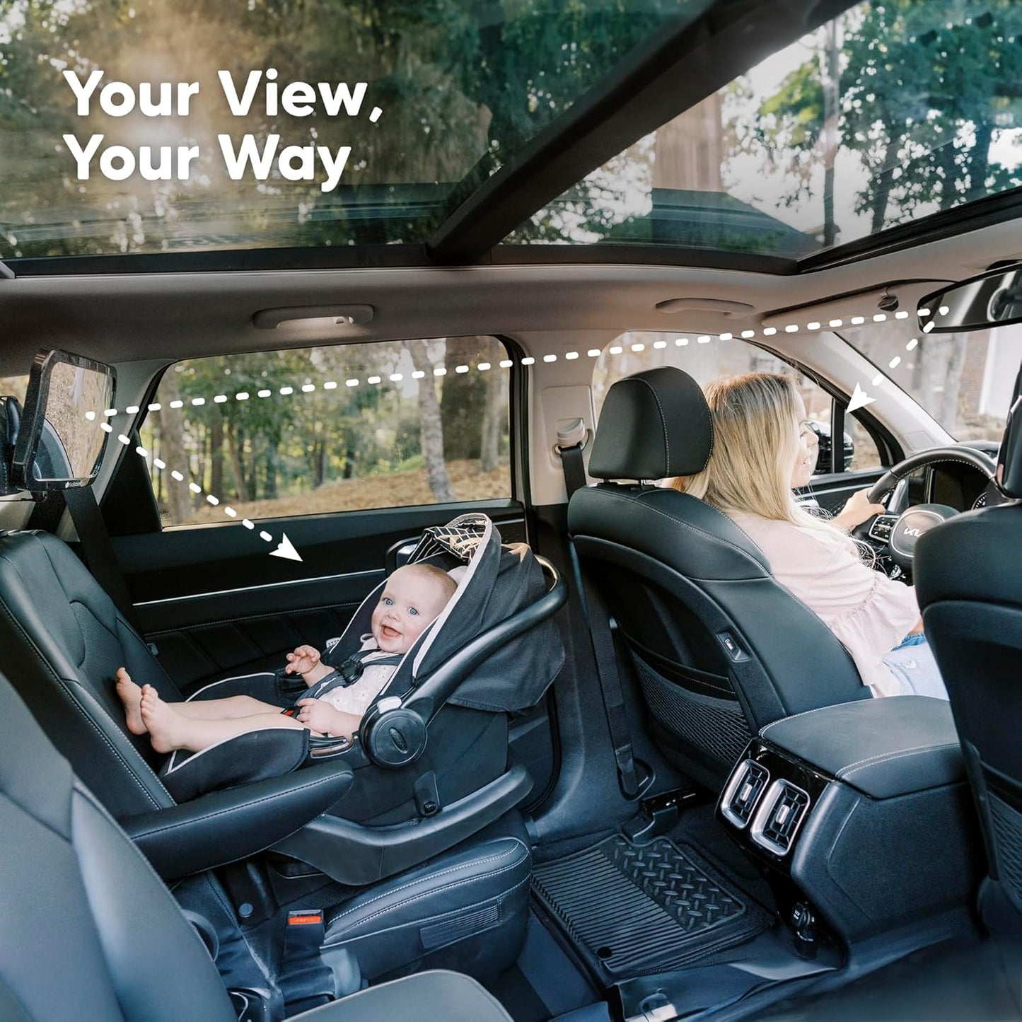 Baby Car Seat Mirror - Wide Shatterproof Backseat Infant Car Mirror for Baby Rear Facing, Crystal Clear View, Travel Accessories, Easy Install & Adjust for Removable Headrest (Matte Black)