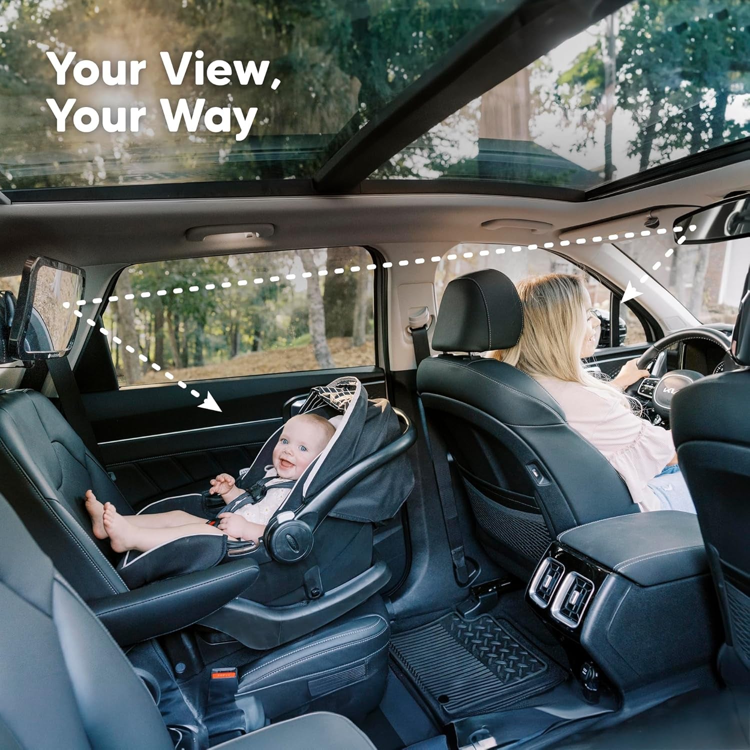 Baby Car Seat Mirror - Wide Shatterproof Backseat Infant Car Mirror for Baby Rear Facing, Crystal Clear View, Travel Accessories, Easy Install & Adjust for Removable Headrest (Matte Black)