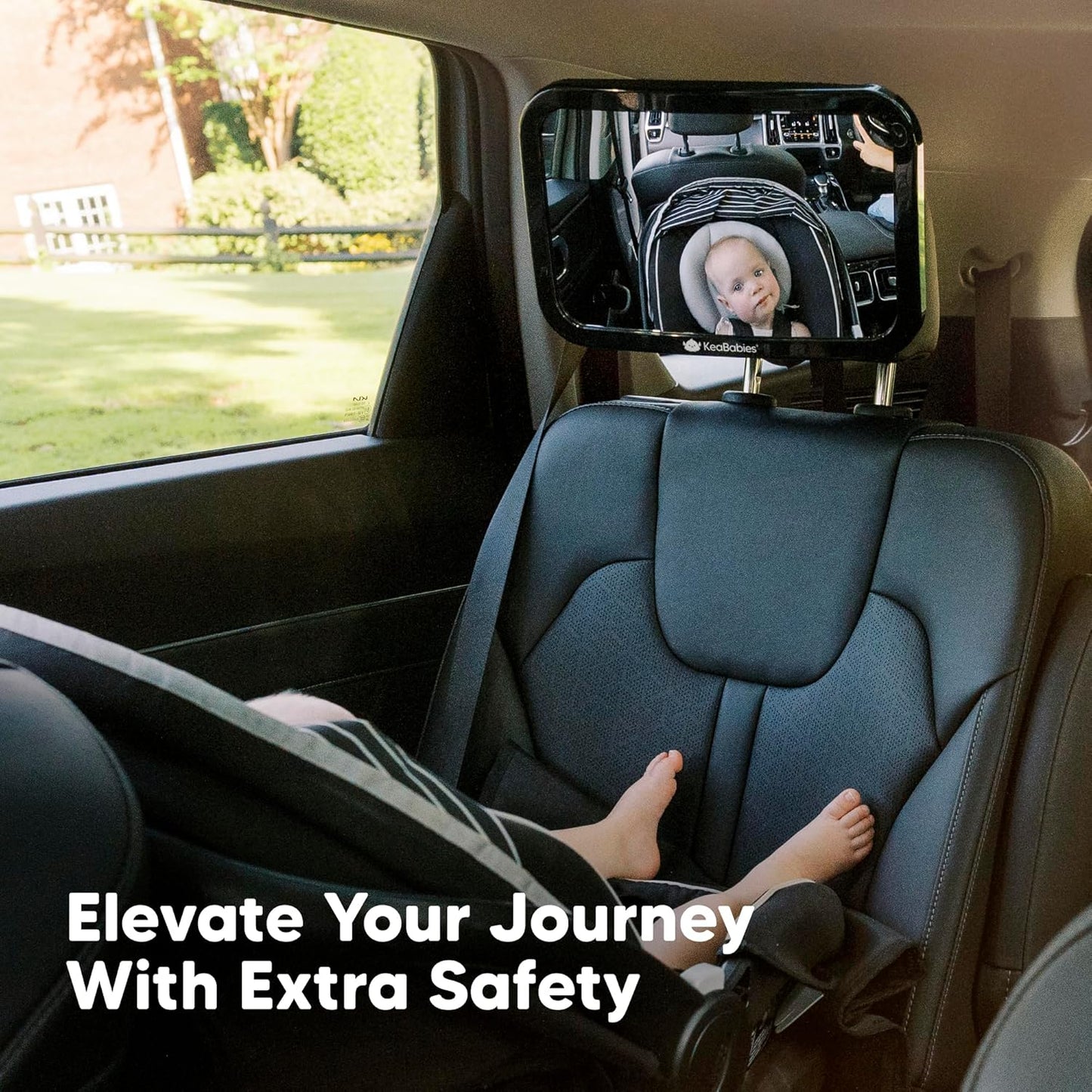 Baby Car Seat Mirror - Wide Shatterproof Backseat Infant Car Mirror for Baby Rear Facing, Crystal Clear View, Travel Accessories, Easy Install & Adjust for Removable Headrest (Matte Black)