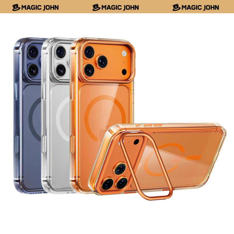 MAGICJOHN Iphone 17/17 Air/16/15 Pro Max Kickstand Case – Multi-Angle Adjustable Lens Stand with Raised Camera Protection