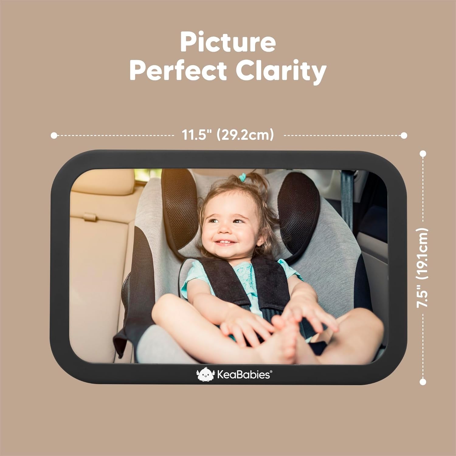 Baby Car Seat Mirror - Wide Shatterproof Backseat Infant Car Mirror for Baby Rear Facing, Crystal Clear View, Travel Accessories, Easy Install & Adjust for Removable Headrest (Matte Black)