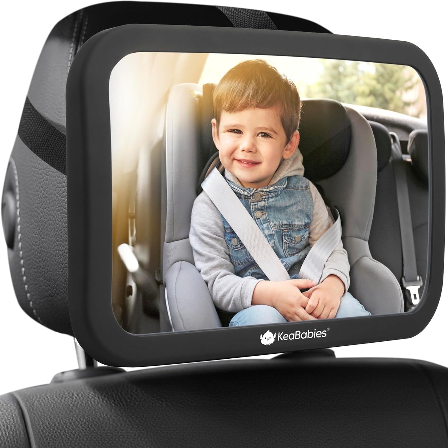 Baby Car Seat Mirror - Wide Shatterproof Backseat Infant Car Mirror for Baby Rear Facing, Crystal Clear View, Travel Accessories, Easy Install & Adjust for Removable Headrest (Matte Black)